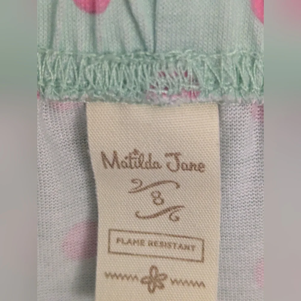 Matilda Jane girls sz 8 ruffled pants or sleepwear green with pink polka dots - Picture 4 of 5